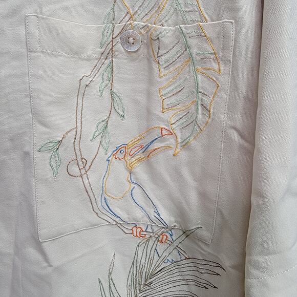 TORI RICHARD TUCAN MONKEY EMBROIDERED SILK SHIRT, SIZE L - Picture 3 of 9